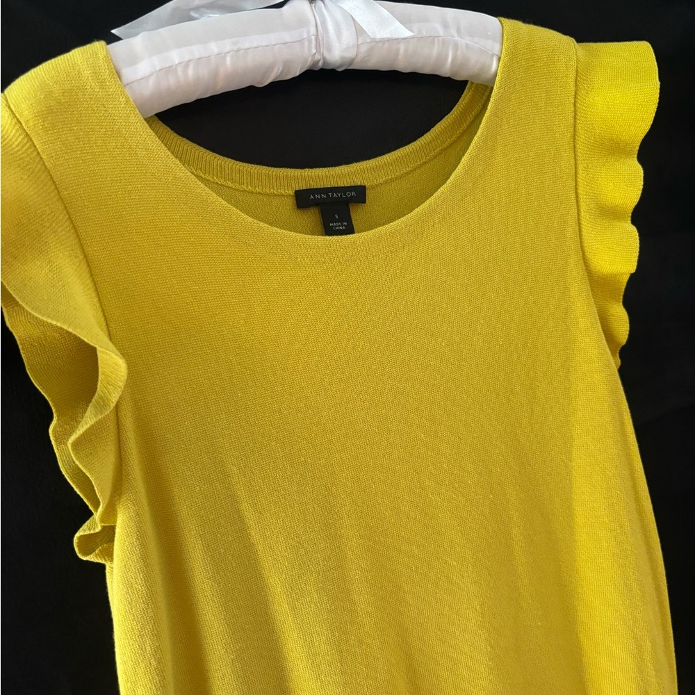 Ann Taylor Yellow Ruffle Sleeveless A-Line Dress - Picture 7 of 9